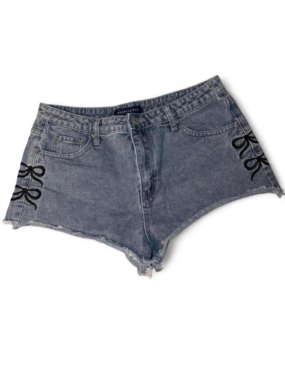 Aeropostale Vintage High Rise Shorty Denim Shorts Bow Ribbon Graphic 10